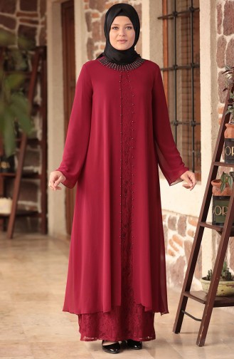 Plus Size Suit Evening Dress 3124-02 Claret Red 3124-02