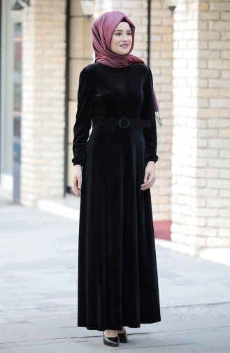 Belted Velvet Dress 3245-05 Black 3245-05