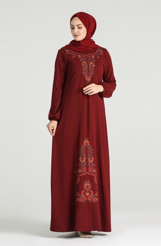 Embroidered Dress 20k3015501-01 Burgundy 20K3015501-01