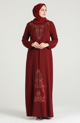 Embroidered Dress 20k3015501-01 Burgundy 20K3015501-01