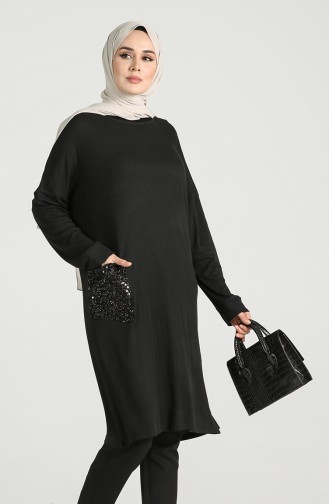 Sequined Pocket Tunic 30012-01 Black 30012-01