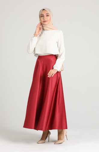 Leather Flared Skirt 1112-02 Burgundy 1112-02