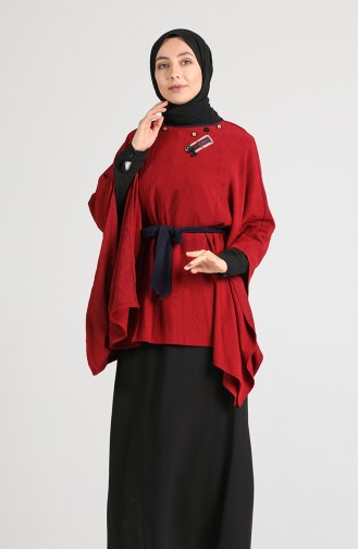 Kuşaklı Panço Tunik 9K6904800-02 Bordo