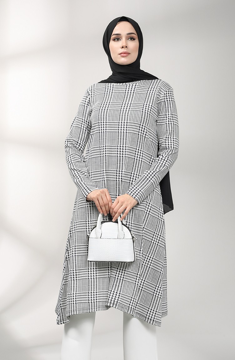 Kazayağı Desenli Tunik 8147-01 Siyah