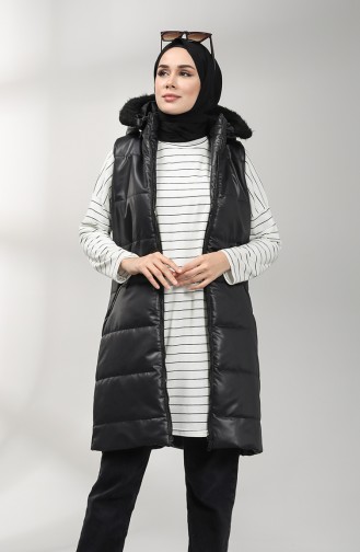 Kapüşonlu Kapitone Yelek 1053-02 Siyah