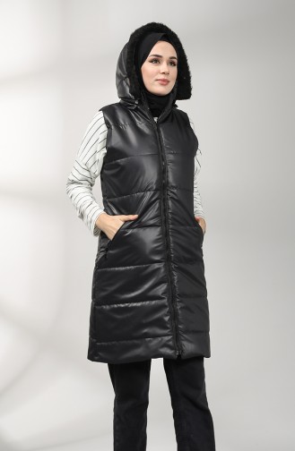 Kapüşonlu Kapitone Yelek 1053-02 Siyah
