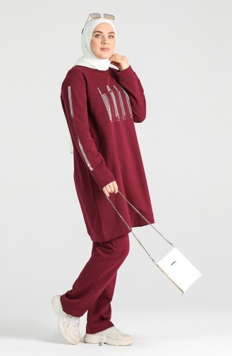 Plus Size Stone Printed Tracksuit 8002-03 Damson 8002-03