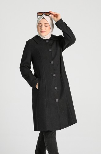 Plus Size Buttoned Stamp Coat 0303-01 Black 0303-01