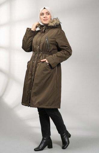 Plus Size Hooded Coat 1488-02 Khaki 1488-02