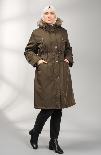 Plus Size Hooded Coat 1488-02 Khaki 1488-02