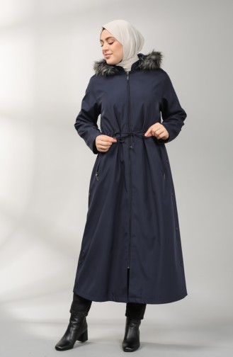Plus Size Bondite Fabric Sheepskin Coat 0433-02 Navy Blue 0433-02