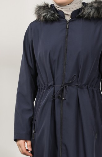 Plus Size Bondite Fabric Sheepskin Coat 0433-02 Navy Blue 0433-02
