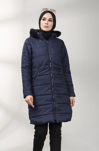 Zippered quilted Coat 1052h-07 Navy Blue 1052H-07