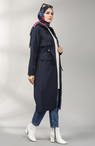 Hooded Pocketed Coat 2080-05 Navy Blue 2080-05