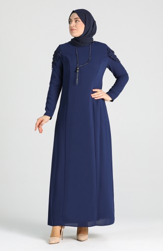 Plus Size Necklace Dress 2134-01 Navy Blue 2134-01