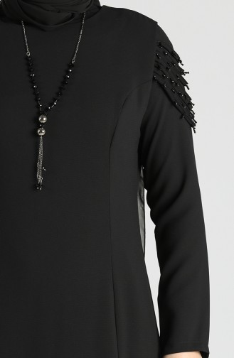 Büyük Beden Kolyeli Elbise 2134-04 Siyah