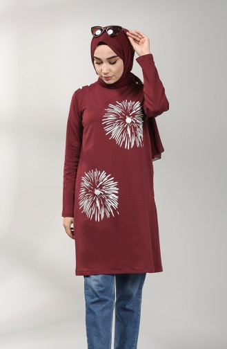 İki İplik Desenli Tunik 60346-08 Bordo