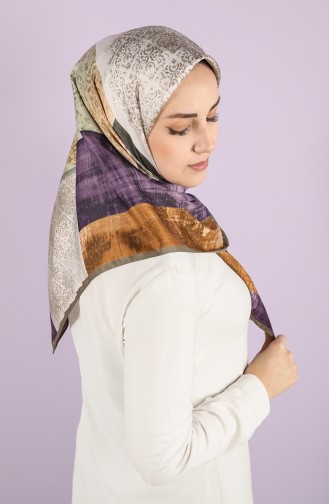 Karaca Patterned Rayon Scarf 90723-09 Light Brown Purple 90723-09