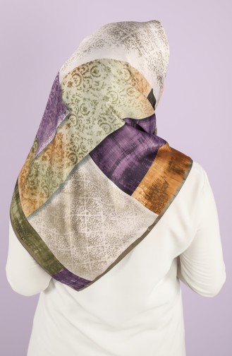 Karaca Patterned Rayon Scarf 90723-09 Light Brown Purple 90723-09