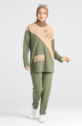 Scuba Fabric Tunic Trousers Double Suit 1432-01 Khaki 1432-01
