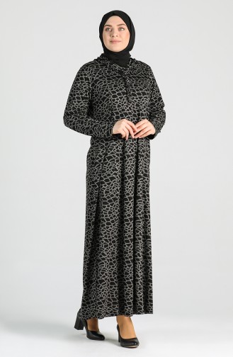 Plus Size Patterned Dress 4747-01 Black 4747-01