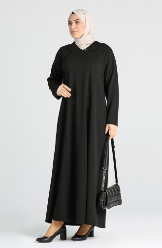 Büyük Beden Düğme Detaylı Elbise 4756-01 Siyah