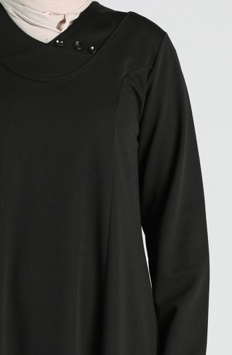 Büyük Beden Düğme Detaylı Elbise 4756-01 Siyah