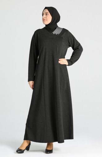 Büyük Beden Düğme Detaylı Elbise 4757-01 Siyah
