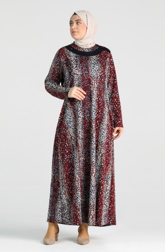 Plus Size Patterned Dress 4763-01 Burgundy 4763-01