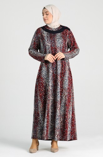Plus Size Patterned Dress 4763-01 Burgundy 4763-01