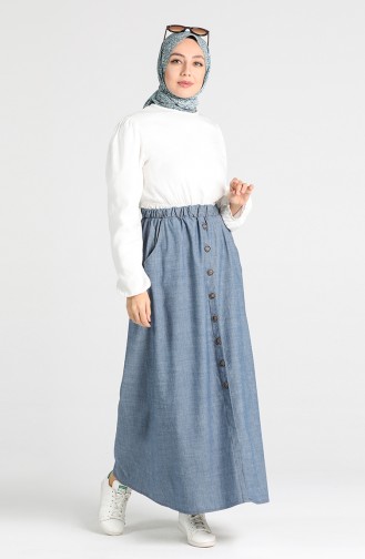Buttoned Skirt with Pockets 9022-01 Denim Blue 9022-01