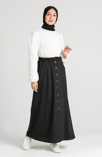 Buttoned Skirt with Pockets 9022a-01 Black 9022A-01