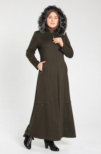 Plus Size Hooded Long Coat 0126-02 Khaki 0126-02