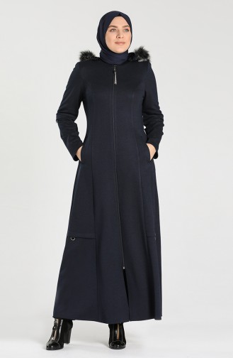 Plus Size Hooded Long Coat 0126-04 Navy Blue 0126-04