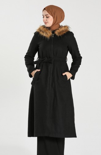 Fur Belted Stamp Coat 6867-01 Black 6867-01