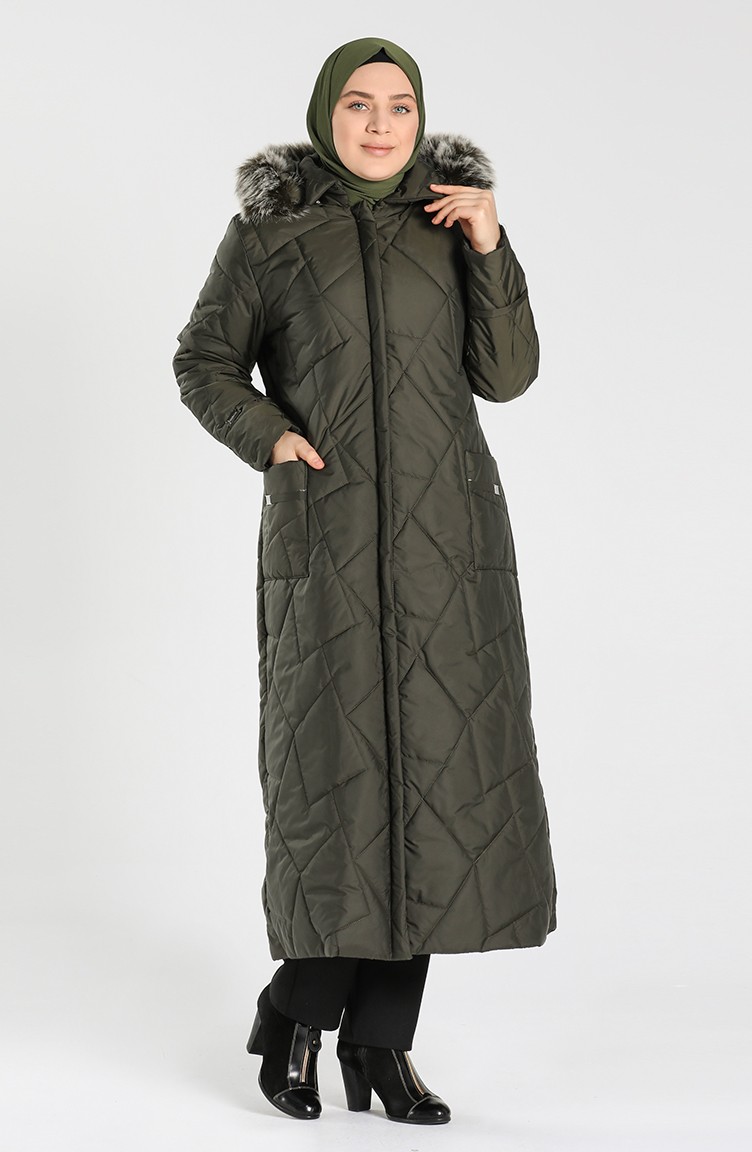 Büyük Beden Kapitone Kaban 0635A-02 Haki