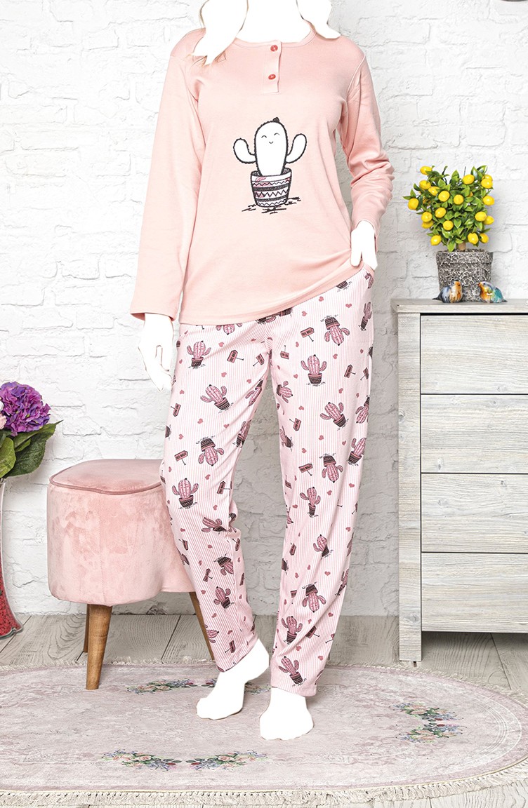 Tampap Zero Collar Long Sleeve Printed Women S Pyjama Set 3578 3578 Sefamerve