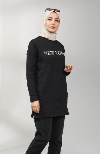 Baskılı Sweatshirt 30016-01 Siyah Sütlü Kahve