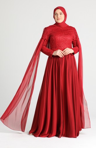 Weinrot Hijab-Abendkleider 8004-02