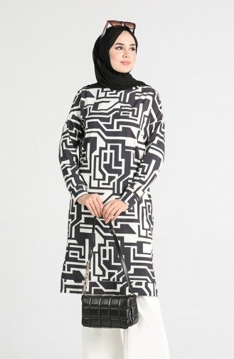 Patterned Long Tunic 30011-01 Black and White 30011-01