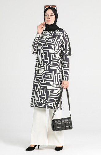 Patterned Long Tunic 30011-01 Black and White 30011-01