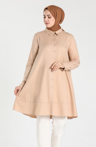 Shirt Collar Buttoned Tunic 201533-01 Beige 201533-01