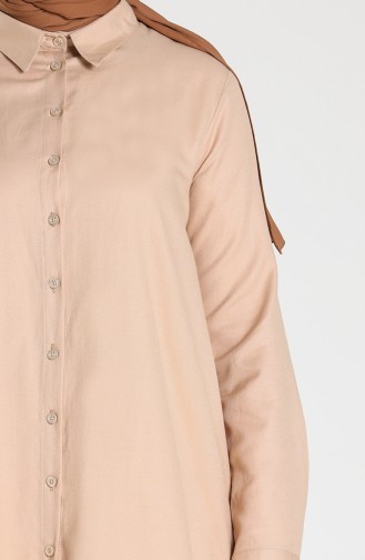 Shirt Collar Buttoned Tunic 201533-01 Beige 201533-01