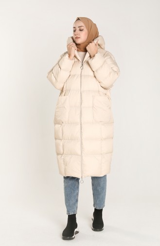 Zippered Quilted Coat 22414-03 Beige 22414-03