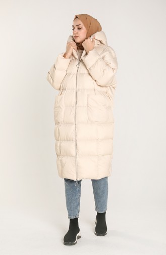 Zippered Quilted Coat 22414-03 Beige 22414-03