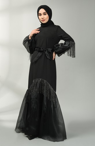 Organza Tulle Tasseled Dress 60120-03 Black 60120-03