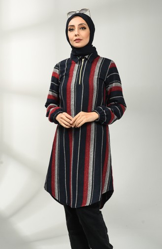 Checkered Tunic 5202-10 Navy Blue Burgundy 5202-10