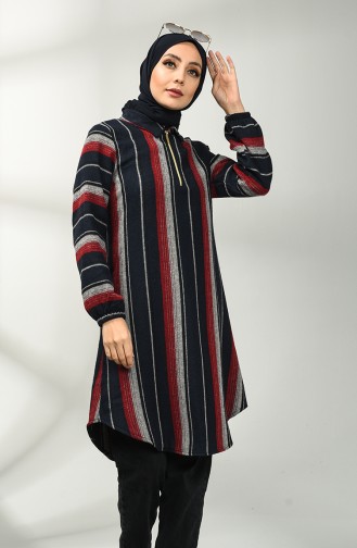 Checkered Tunic 5202-10 Navy Blue Burgundy 5202-10