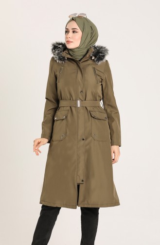 Hooded Fur Coat 1003-03 Khaki 1003-03