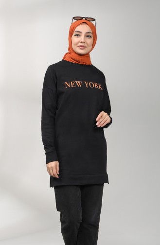 Baskılı Sweatshirt 30016-02 Siyah Oranj